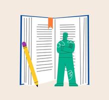 Man standing with big book or diary. Colorful illustration vector