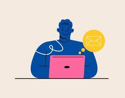 Man checking email on computer. Colorful illustration vector