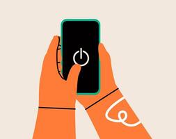 Digital Detox Concept. People hand using smartphone to switch off or shut down online and social connection. Colorful illustration vector