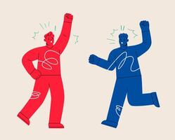 Quarrelling concept. Two men showing aggression and disagreement. Colorful illustration vector
