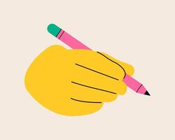Hand hold pencil in hand. Colorful illustration vector