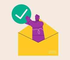 Checking the mailbox, content, searching for information in the mail. Colorful illustration vector