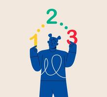 Obsessive compulsive disorder symptoms with girl fear, has intrusive thoughts and counting. OCD concept. Colorful illustration vector