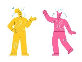 Quarrelling concept. Two woman showing aggression and disagreement. Colorful illustration vector