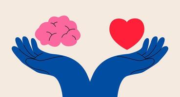 Hands with heart and brain. Colorful illustration vector