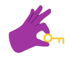 Hand hold key in hand. Concept of solution. Colorful illustration vector