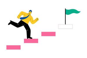 Build success stairs. Business man building staircase to progress ascending. Flat illustration isolated on white background vector
