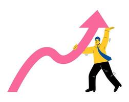 Business man lifting up a financial graph and arrow. Flat illustration isolated on white background vector