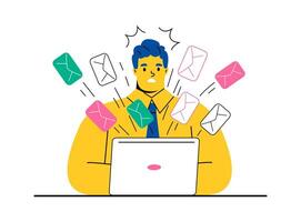 Business man checking email on computer. Flat illustration isolated on white background vector