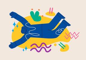 Man flying space. Free floating persons. Inspiration and Imagination concept. Colorful illustration vector