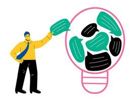Businessman discover solution, Ideation, brainstorming to gather new idea. Flat illustration isolated on white background vector