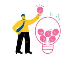 Business man combining ideas and thoughts to create a bigger and better idea. Leader with big idea. Flat illustration isolated on white background vector