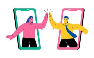 Online meeting via smartphone. Social media on mobile device. Flat illustration isolated on white background vector