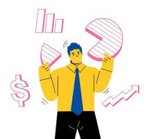 Business success concept, Business man holding a pie graph. Financial report, marketing, analytics, statistics, research data, business analysis. illustration vector