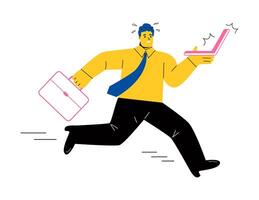 Business man running fast, hurrying to be in time at work. Flat illustration isolated on white background vector