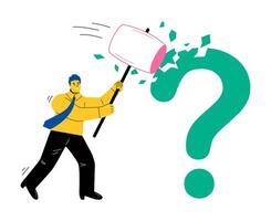 Business man break question mark. Decision making concept. Flat illustration isolated on white background vector