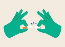 Time to quit smoking. Hands breaking a cigarette. Colorful illustration vector