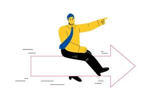 Goals planning and strategy business concept. Vision of business man look forward and go ahead to goals. Flat illustration isolated on white background vector