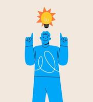 Happy inventor with light bulb. Discovery and invention concept. Colorful illustration vector