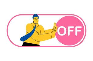 Business man pulling slider or close button. Shut down the system. Turn off. Flat illustration isolated on white background vector