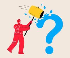 Man break question mark. Decision making concept. Colorful illustration vector