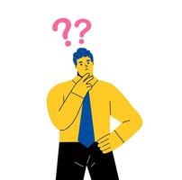 Business man thinking with question mark. Flat illustration isolated on white background vector