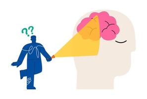 Searching in head for info. Memory loss and problem with information forgetting. Colorful illustration vector