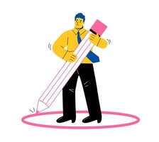 Business man drawing a circle around themselves. Personal boundaries concept. Flat illustration isolated on white background vector