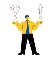 Conceptual of frequently asked questions of exclamation mark and question mark, question answer metaphor. Flat illustration isolated on white background vector