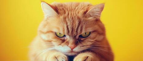 An orange cat with green eyes is looking at the camera photo
