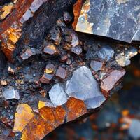 A close up of rocks with some orange and black rocks photo