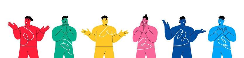 Man and woman with shocked face expression set. Surprised and amazed person. Colorful illustration vector