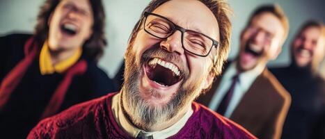 A group of men laughing and smiling photo