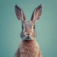A rabbit with big ears and big eyes photo