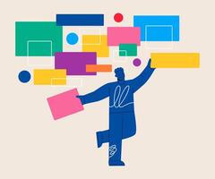 Project planning. Project management. Man is creating a task board. Colorful illustration vector