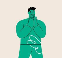 Man with shocked face expression set. Surprised and amazed person. Colorful illustration vector