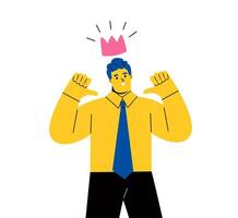 Business man pointing himself with both hands confident. Concept of positive self esteem. Flat illustration isolated on white background vector