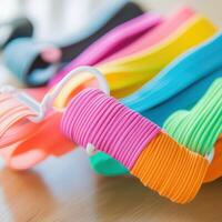 A pile of colorful elastic bands on a table photo