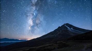Majestic Snow-Capped Mountain Under Starry Sky with Milky Way photo
