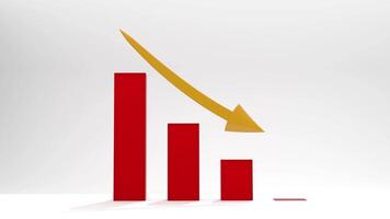 Business info graphic chart showing progressive decline over four periods. 3D bar graph chart with an arrow on it. 3d render animation collection. video