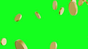 Gold coins sprinkled on a green screen background 3d rendering video