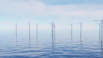 offshore windmill park with clouds and a blue sky, windmill park in the ocean aerial view with wind turbine video