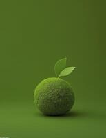 small green leaf grows on moss ball, symbolizing nature resilience and beauty photo