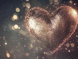 sparkling heart filled with glittering love, surrounded by soft bokeh lights photo