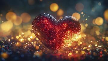 a heart made of glowing particles radiates warmth and love, surrounded by sparkling lights photo