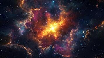 Bright star exploding in a colorful nebula, creating stunning cosmic scenery. photo