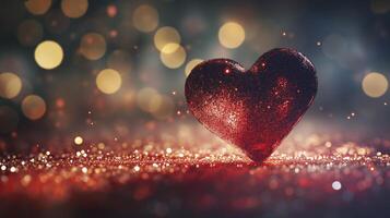 glowing heart made of sparkling particles, surrounded by shimmering lights, evokes sense of love and warmth photo