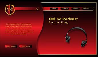 podcast website template red gradient background vector