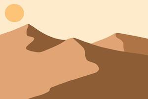 Minimalist style dessert with mountain waves, sun and high temperature dessert texture simple background vector