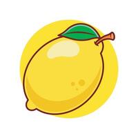 A lemon is shown in a circle with a leaf vector